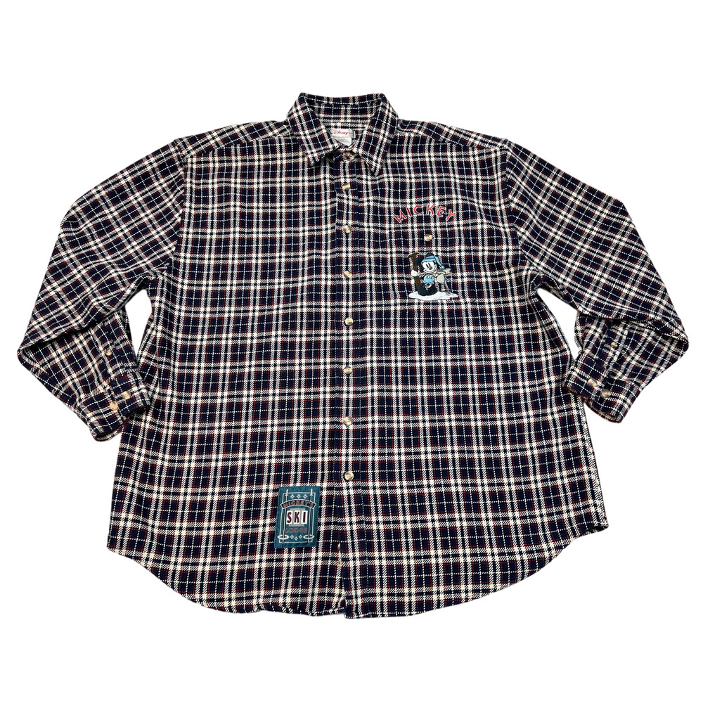Disney Store Shirt Mickey's Ski Lodge Mens Large Heavy Flannel Embroidered